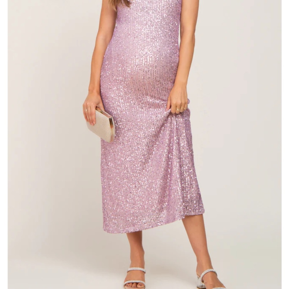 Pink blush Maternity pink sequin midi dress